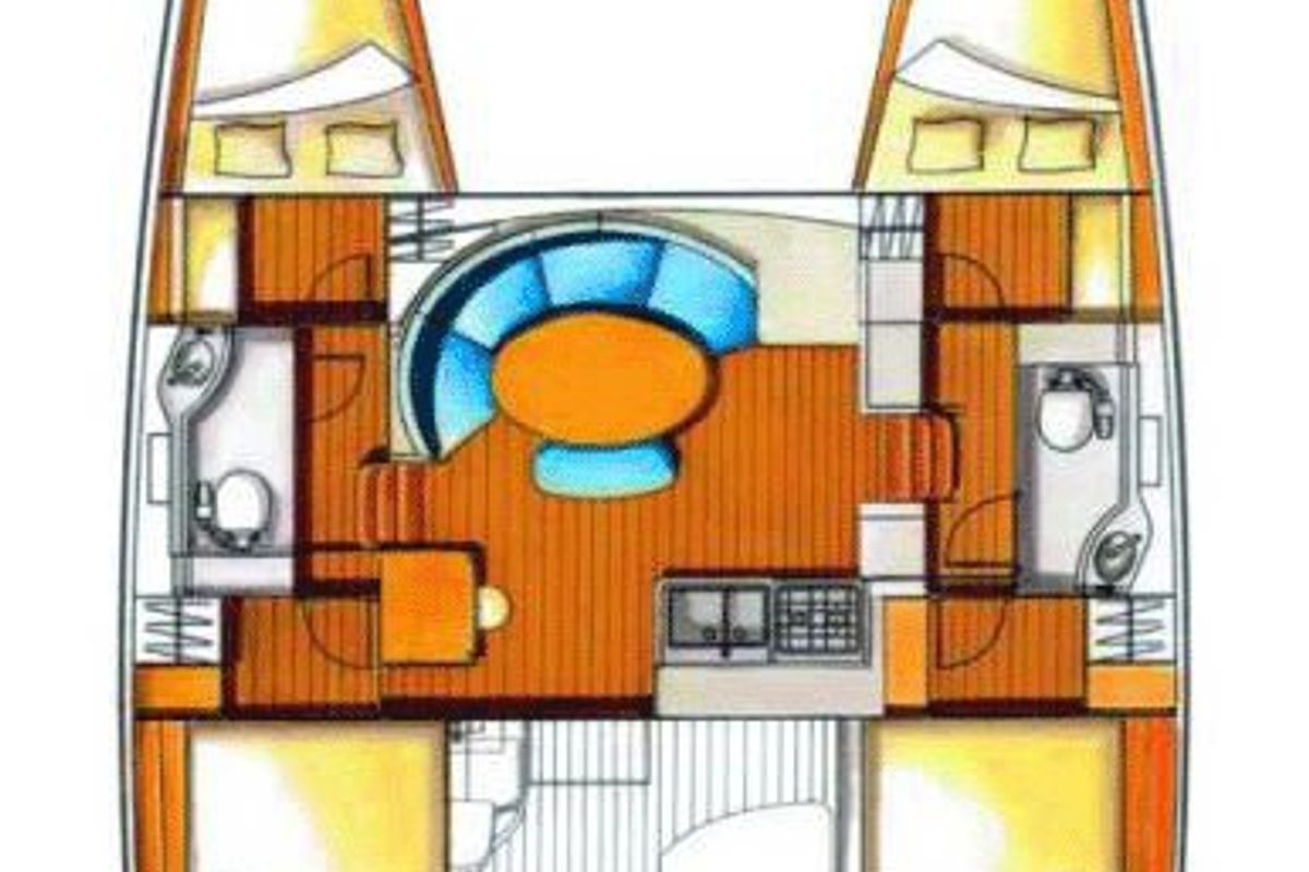 Floor plan of Sunrise, a Lagoon 380 S2 catamaran at Municipal Unit of Lefkada, Greece