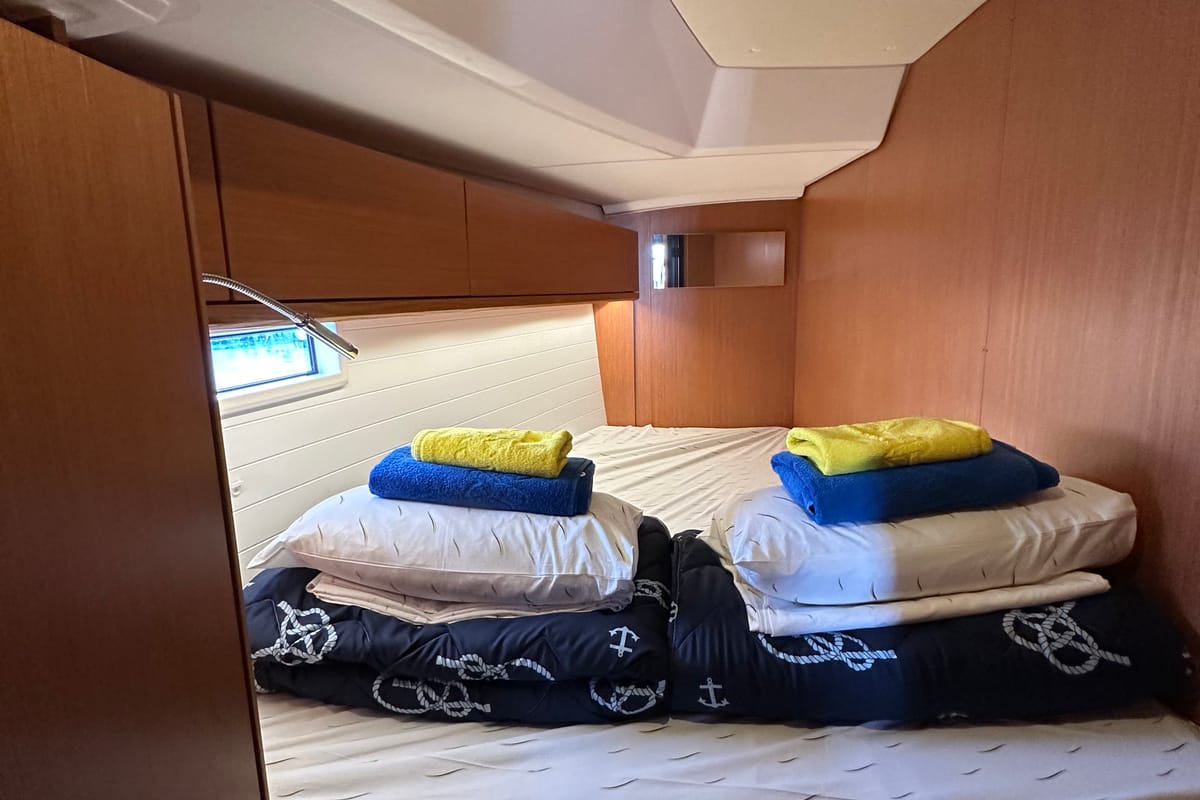 Cabin on Iskra, a Bavaria Cruiser 46 sailboat at Split, Croatia