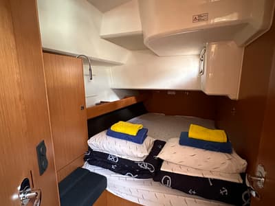 Cabin on Iskra, a Bavaria Cruiser 46 sailboat at Split, Croatia