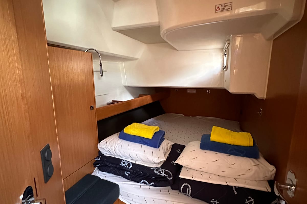 Cabin on Iskra, a Bavaria Cruiser 46 sailboat at Split, Croatia