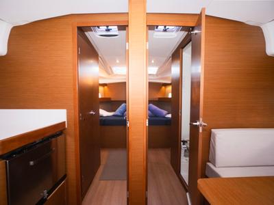 Cabin on Frida, a Jeanneau Sun Odyssey 490 sailboat at Olbia, Italy
