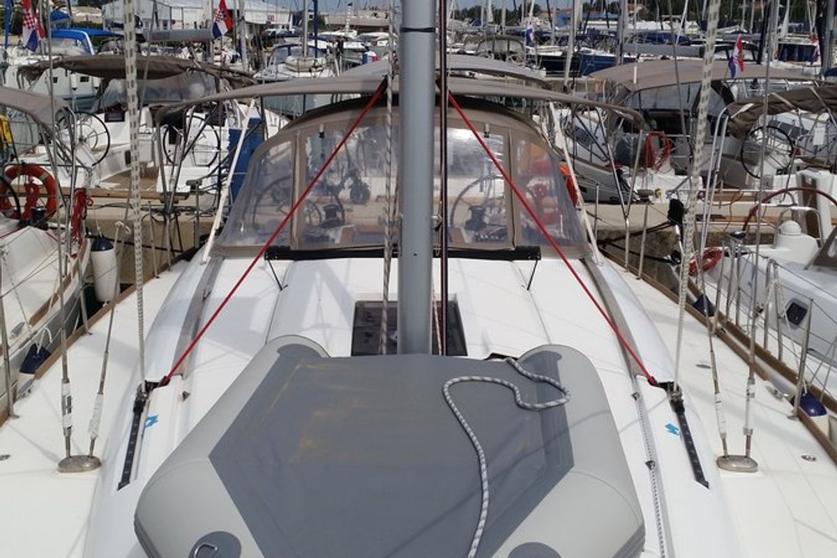 Deck of Libera, a Jeanneau Sun Odyssey 439 sailboat at Općina Sukošan, Croatia