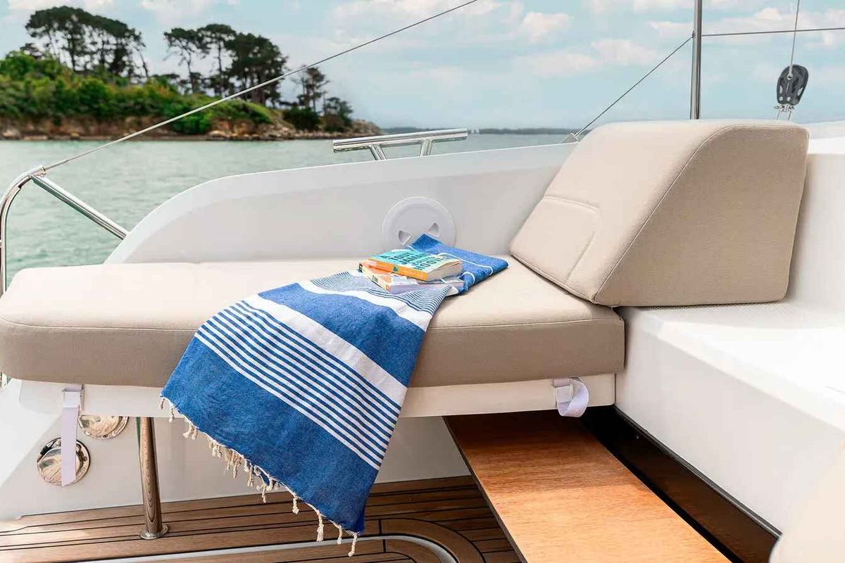 Deck of HaLo, a Fountaine Pajot FP 41 catamaran at Municipal Unit of Lefkada, Greece