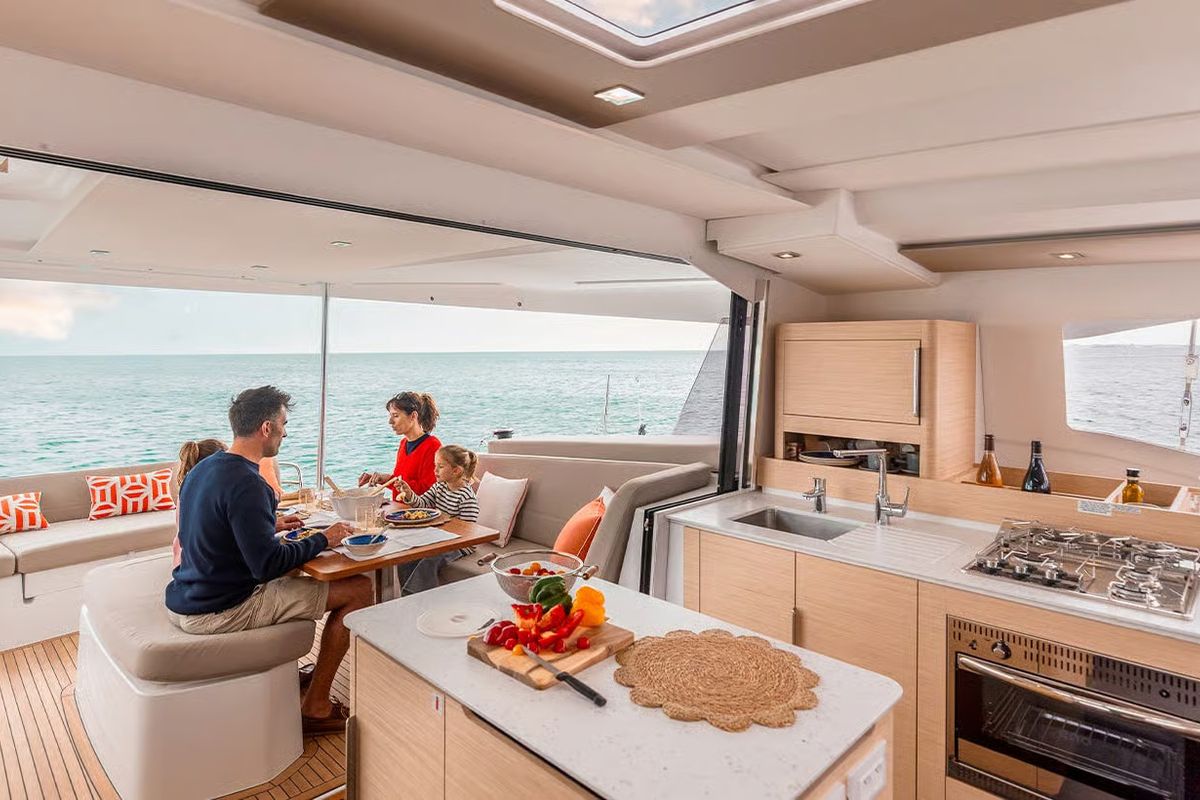 Galley of HaLo, a Fountaine Pajot FP 41 catamaran at Municipal Unit of Lefkada, Greece