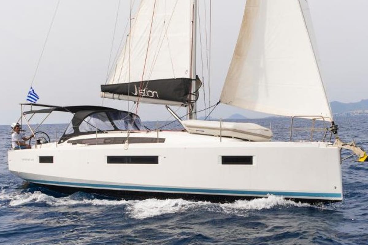 Exterior view of Henry Every, a Jeanneau Sun Odyssey 410 sailboat at Municipal Unit of Rhodes, Greece