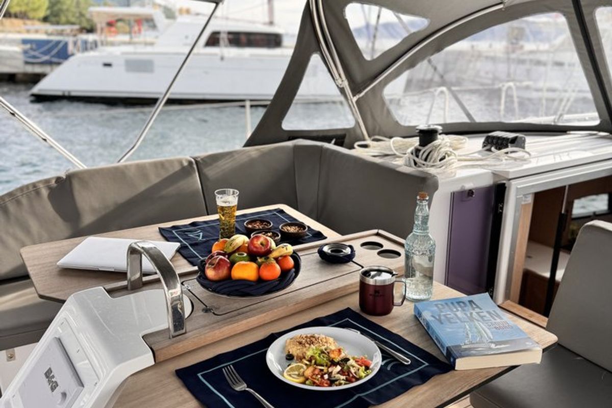 Cockpit of Sorores, a Bavaria C42 sailboat at Marmaris, Turkey