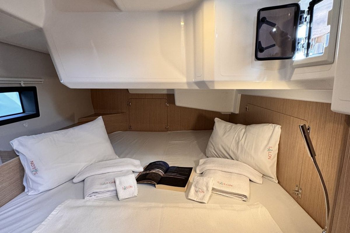 Cabin on Sorores, a Bavaria C42 sailboat at Marmaris, Turkey