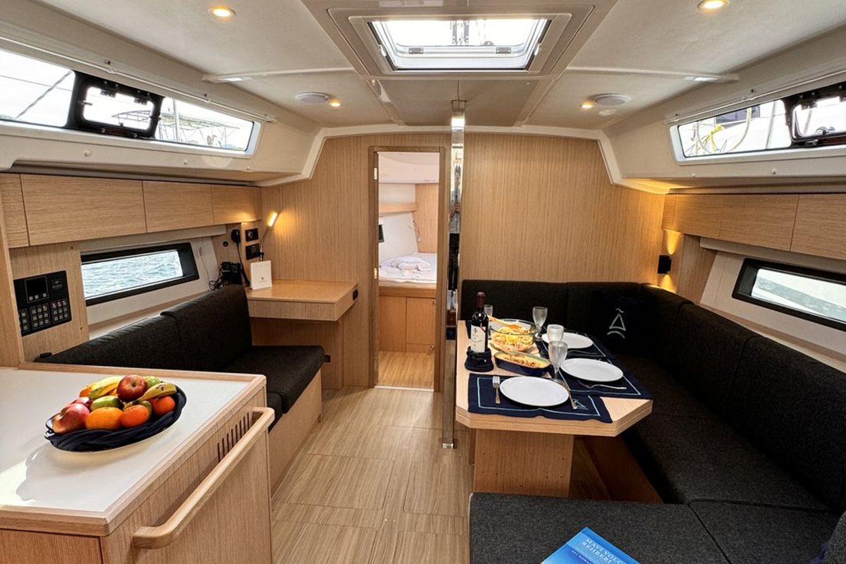 Salon of Sorores, a Bavaria C42 sailboat at Marmaris, Turkey