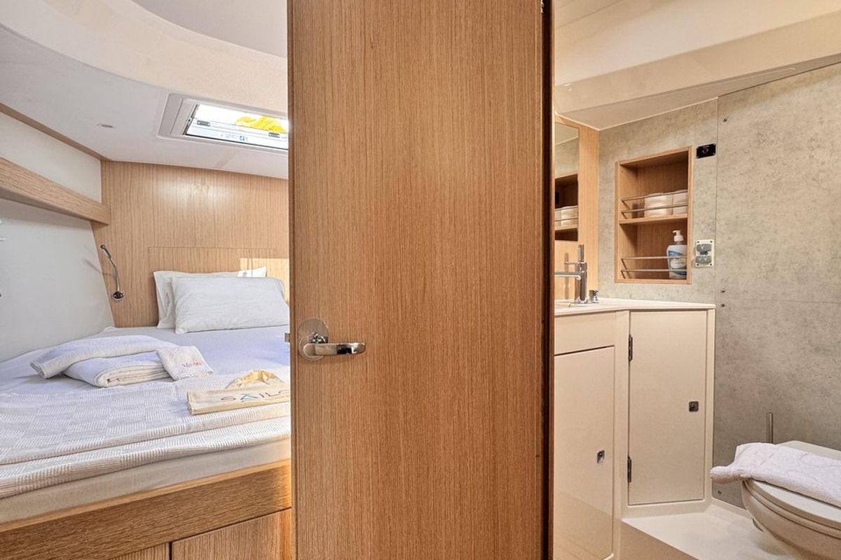 Cabin on Sorores, a Bavaria C42 sailboat at Marmaris, Turkey