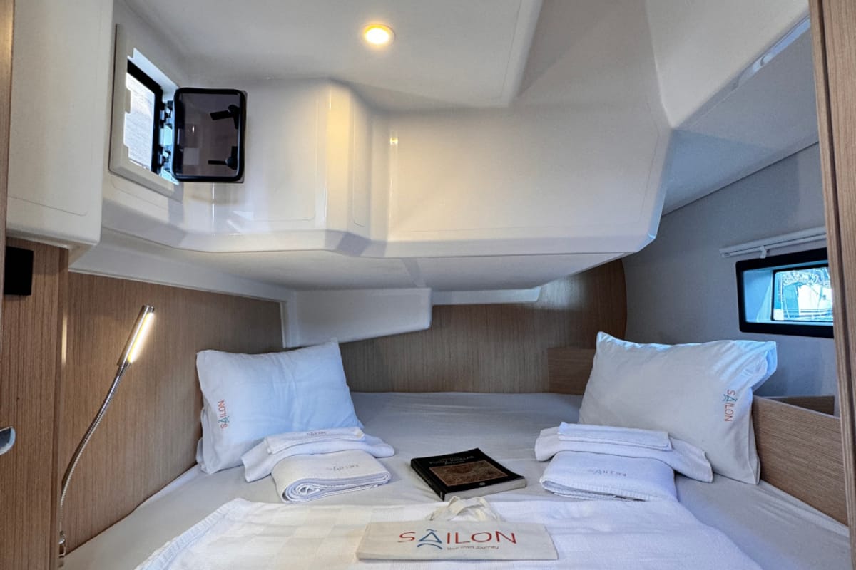 Cabin on Sorores, a Bavaria C42 sailboat at Marmaris, Turkey