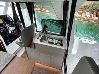 Galley of ARYA, a Beneteau Antares 9 OB motorboat at Split, Croatia