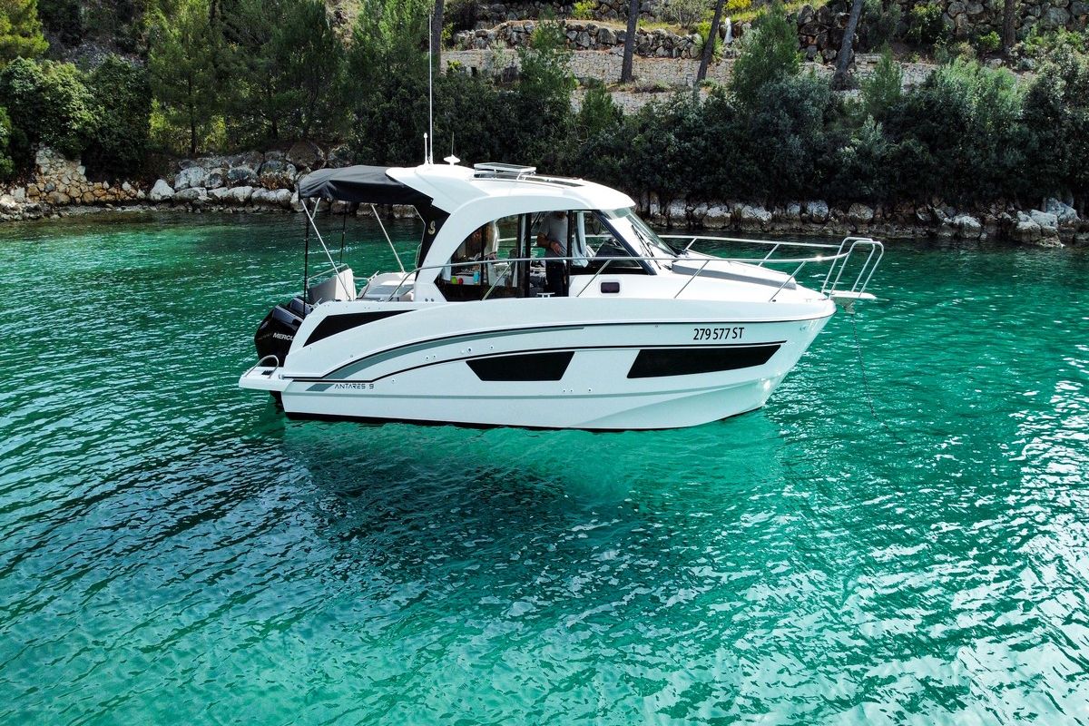 Exterior view of ARYA, a Beneteau Antares 9 OB motorboat at Split, Croatia