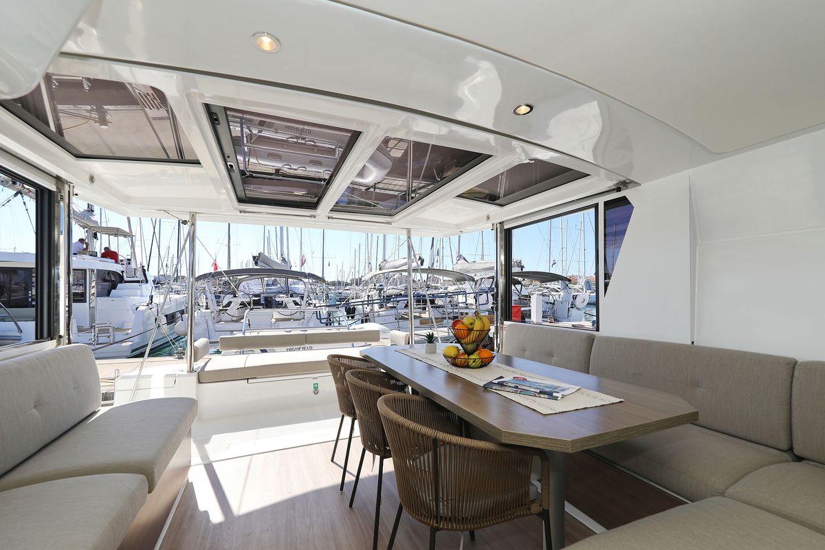 Salon of Altair, a Bali 4.2 catamaran at Grad Biograd na Moru, Croatia