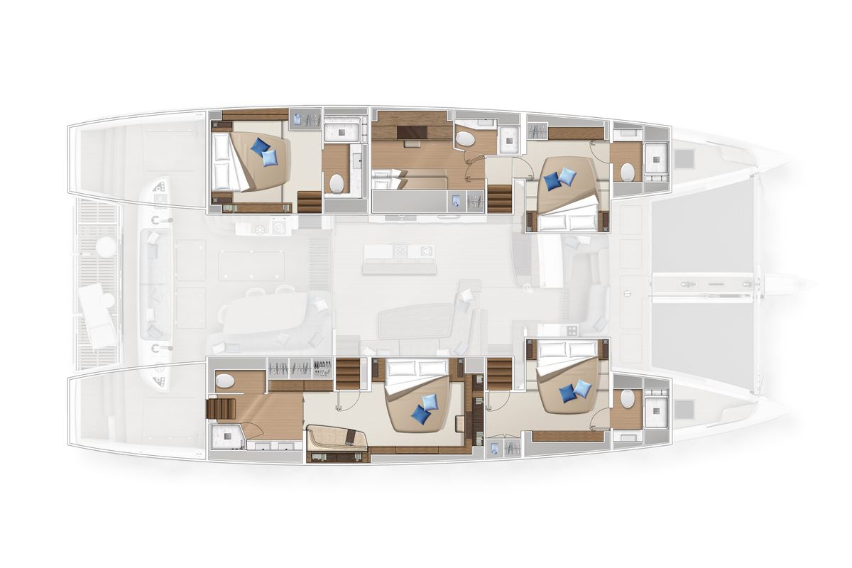 Floor plan of SAILUXE - La Controra, a Lagoon Sixty 5 catamaran at Capo d'Orlando, Italy