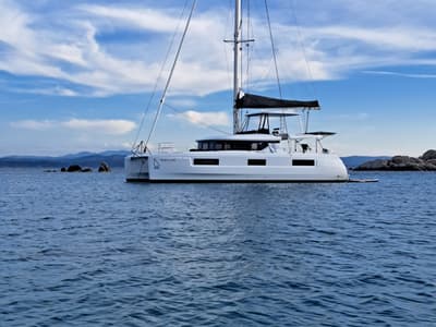 Exterior view of Napa Naryen, a Lagoon 46 catamaran at Eden Island Marina, Seychelles