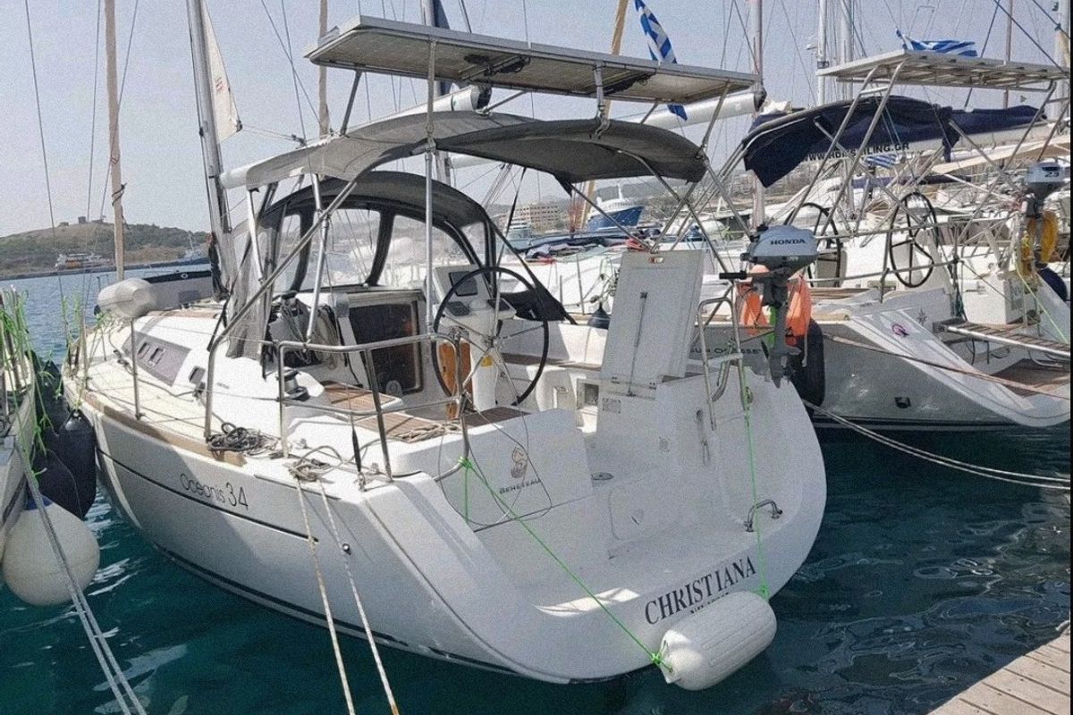 Exterior view of Christiana, a Beneteau Oceanis 34 sailboat at Municipal Unit of Nea Peramos, Greece