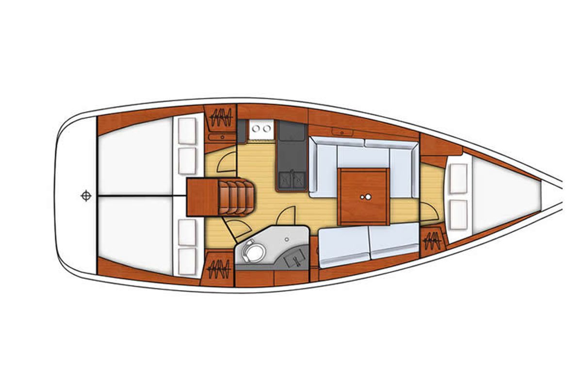 Floor plan of Christiana, a Beneteau Oceanis 34 sailboat at Municipal Unit of Nea Peramos, Greece