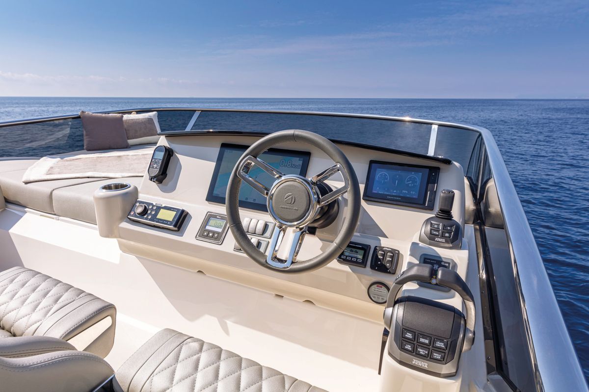 Cockpit of Riaz Tahia, a Absolute Yachts Absolute 47 Fly motorboat at Primošten, Croatia