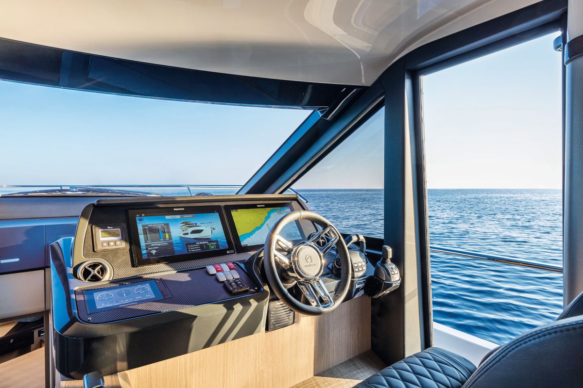 Cockpit of Riaz Tahia, a Absolute Yachts Absolute 47 Fly motorboat at Primošten, Croatia