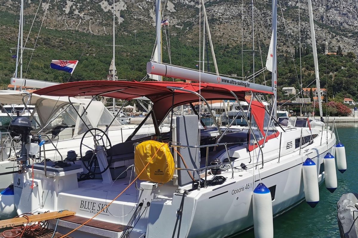 Exterior view of Blue Sky, a Beneteau Oceanis 46.1 sailboat at Dubrovnik, Croatia