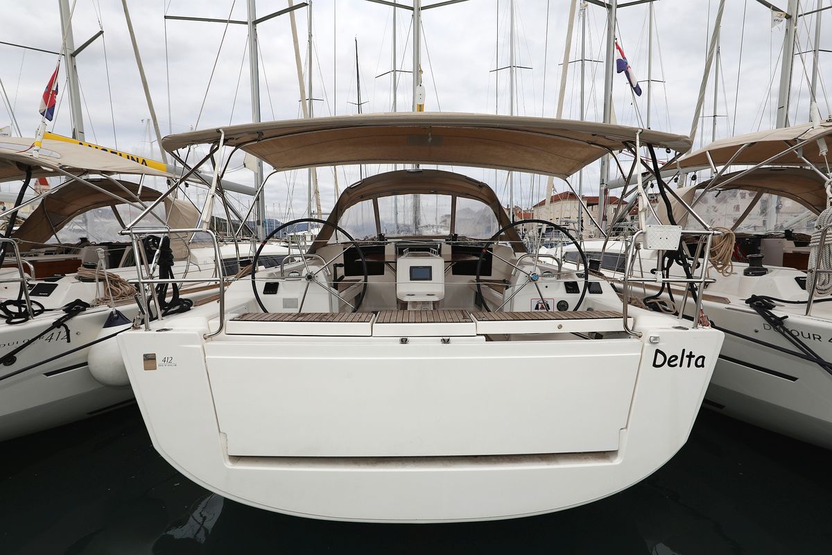 Exterior view of Delta, a Dufour 412 GL sailboat at Grad Biograd na Moru, Croatia