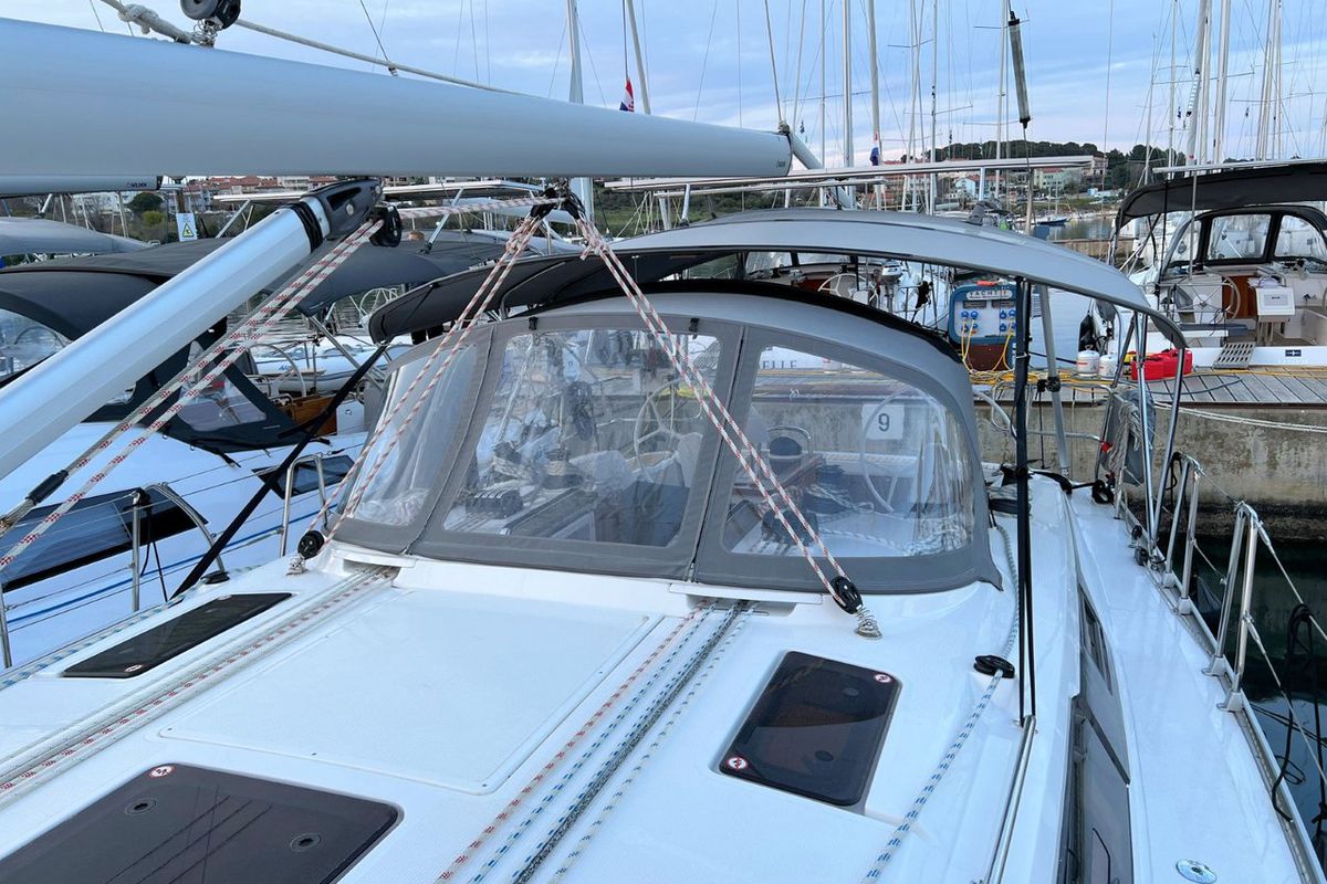 Deck of Panda III, a Bavaria Cruiser 41 sailboat at Grad Pula, Croatia