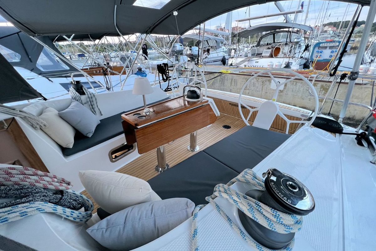 Cockpit of Panda III, a Bavaria Cruiser 41 sailboat at Grad Pula, Croatia