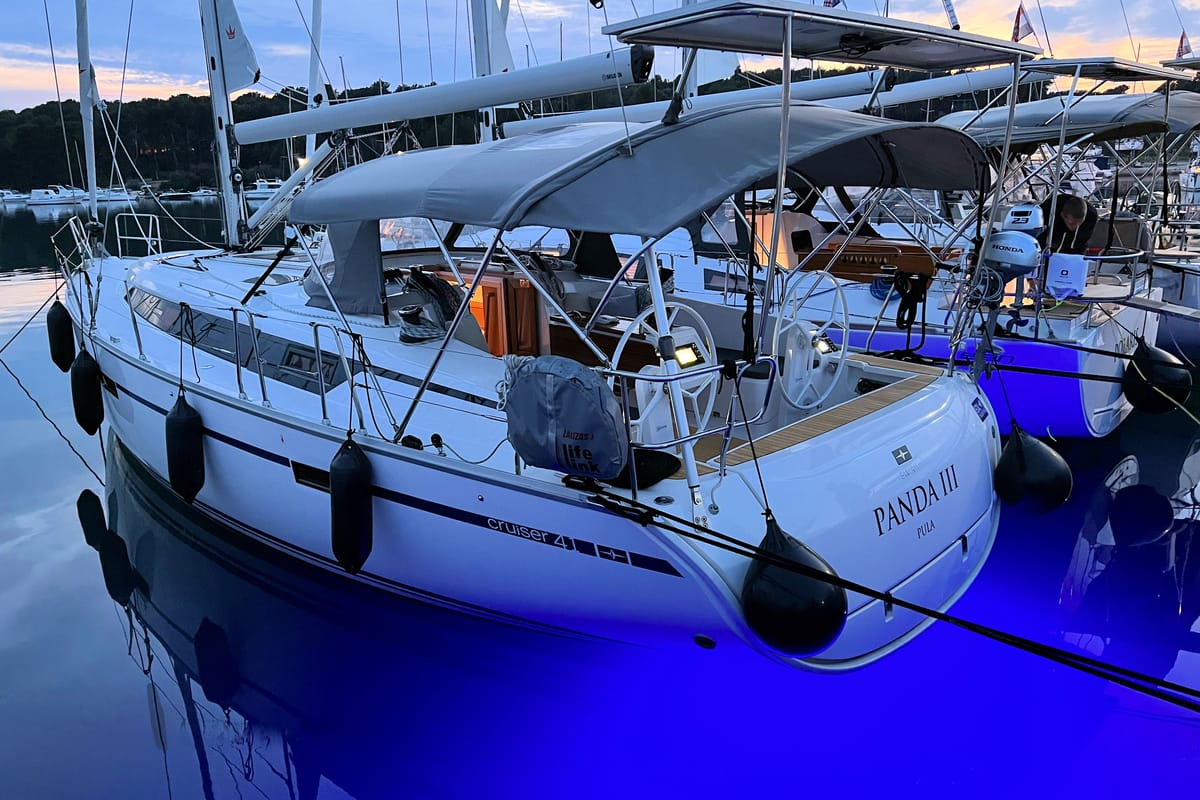 Deck of Panda III, a Bavaria Cruiser 41 sailboat at Grad Pula, Croatia