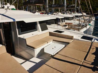 Deck of Ediba Scorpio, a Bali 4.6 catamaran at Marmaris, Turkey