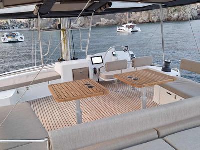 Deck of Blue Ocean, a Bali 5.4 catamaran at Olbia, Italy