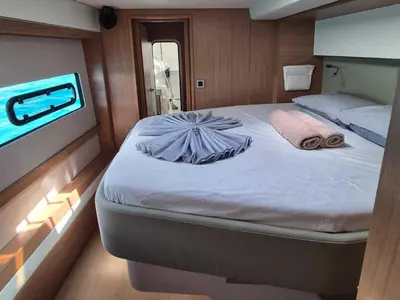 Cabin on Blue Ocean, a Bali 5.4 catamaran at Olbia, Italy