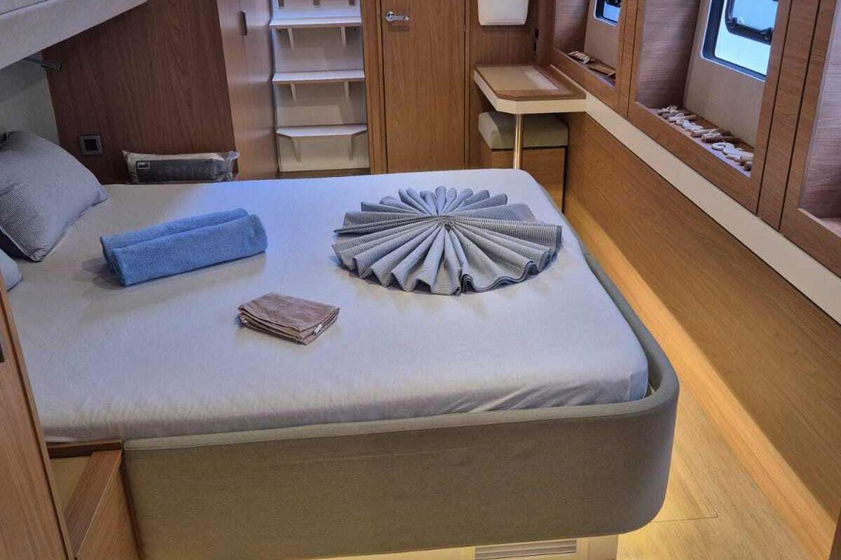 Cabin on Blue Ocean, a Bali 5.4 catamaran at Olbia, Italy