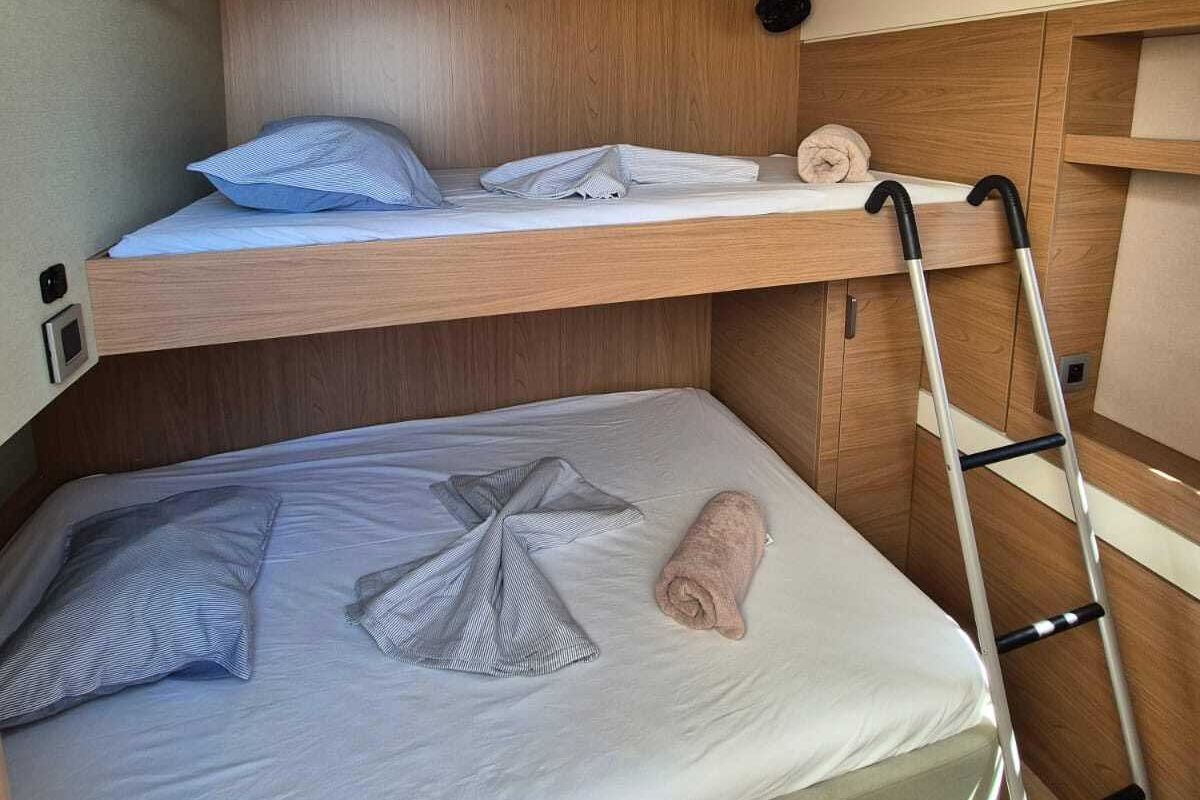 Cabin on Blue Ocean, a Bali 5.4 catamaran at Olbia, Italy