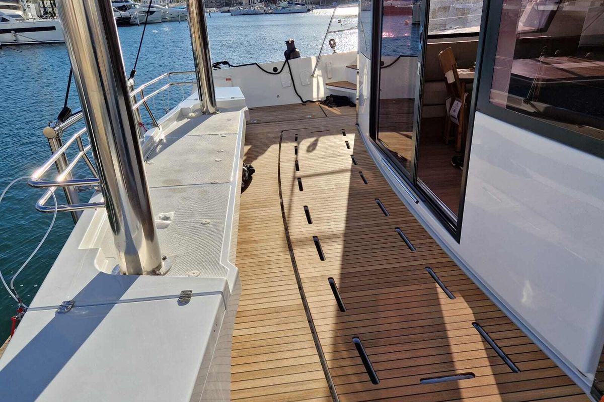 Deck of Blue Ocean, a Bali 5.4 catamaran at Olbia, Italy