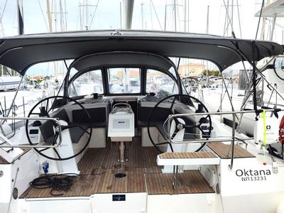 Cockpit of Oktana (Pax 8), a Bavaria C42 sailboat at Municipal Unit of Lefkada, Greece