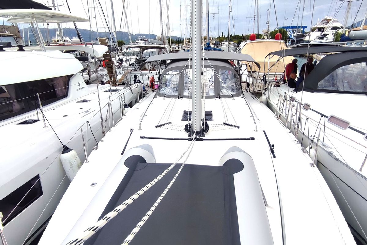 Deck of Oktana (Pax 8), a Bavaria C42 sailboat at Municipal Unit of Lefkada, Greece