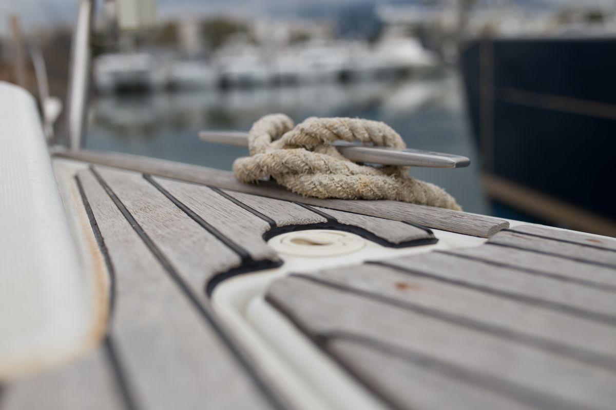 Deck of Leonidas, a Jeanneau Sun Odyssey 409 sailboat at Marina Delta Kallithea, Greece