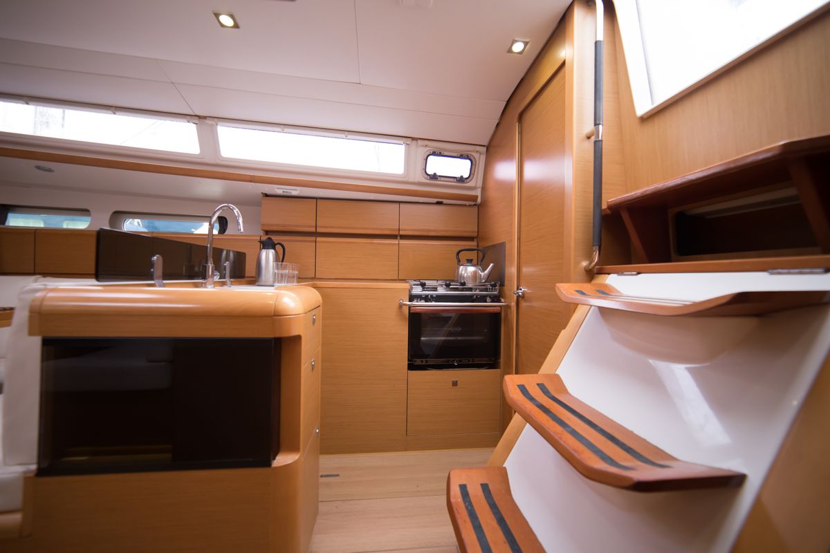 Galley of Leonidas, a Jeanneau Sun Odyssey 409 sailboat at Marina Delta Kallithea, Greece