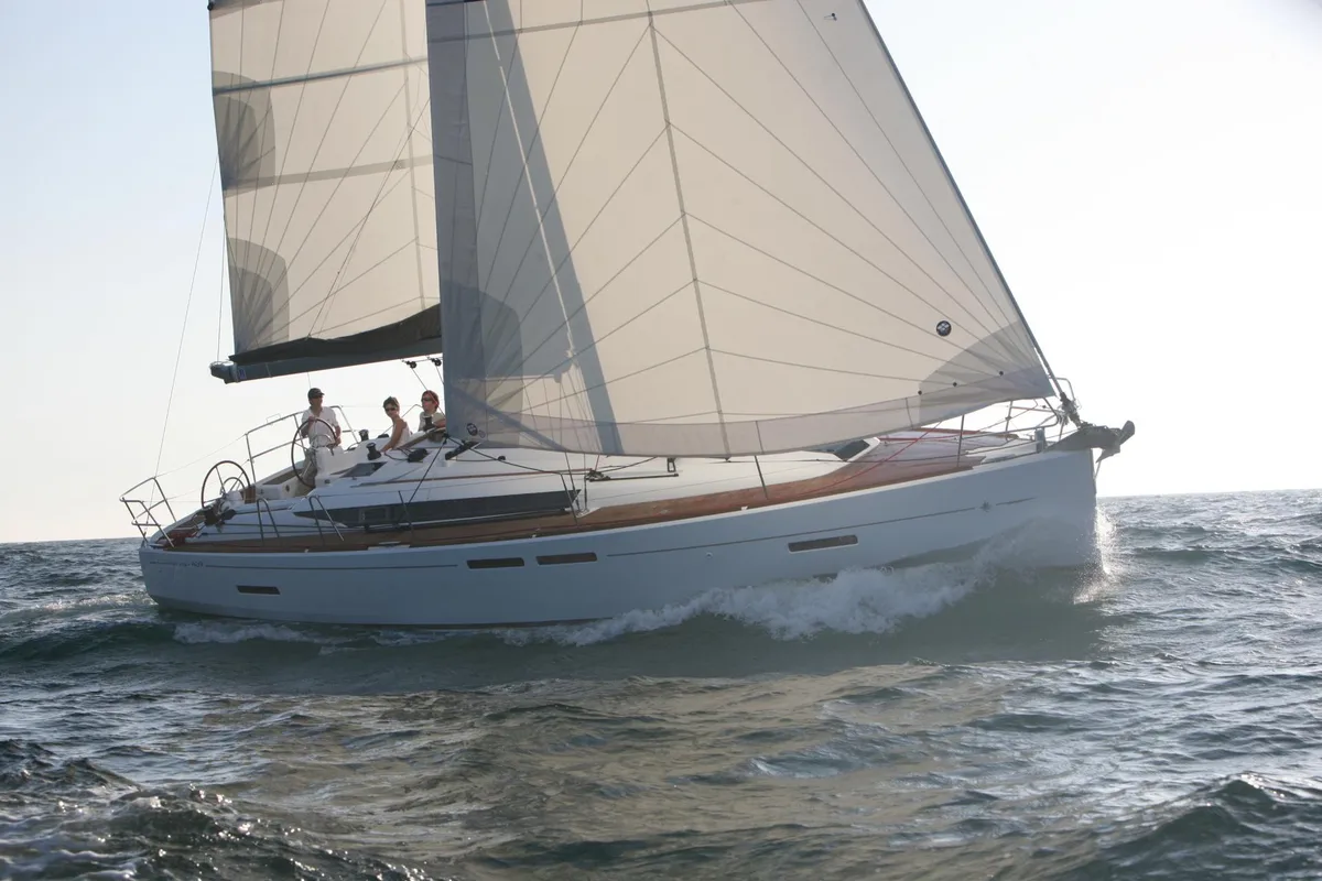 Exterior view of Leonidas, a Jeanneau Sun Odyssey 409 sailboat at Marina Delta Kallithea, Greece