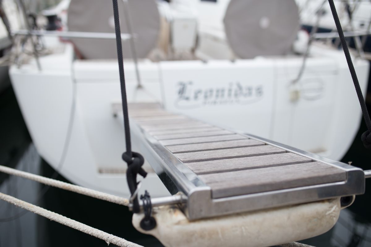 Exterior view of Leonidas, a Jeanneau Sun Odyssey 409 sailboat at Marina Delta Kallithea, Greece