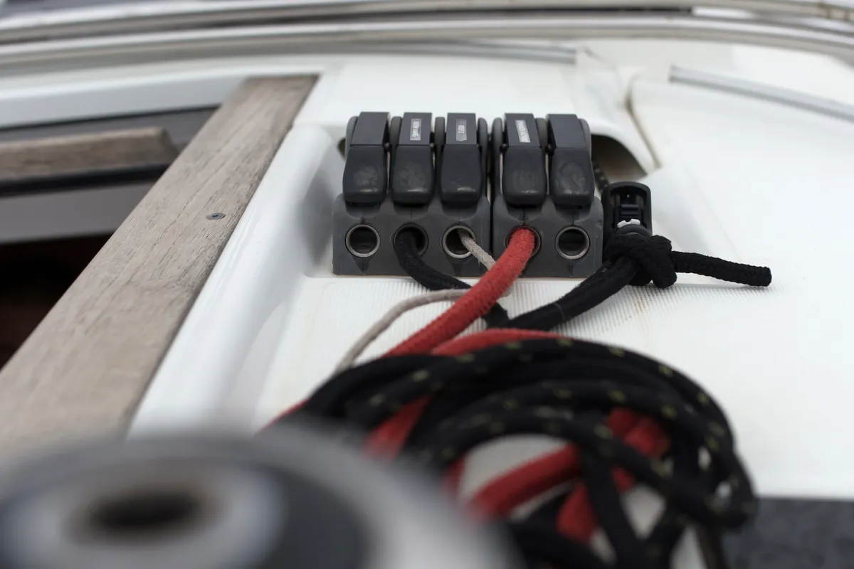 Deck of Leonidas, a Jeanneau Sun Odyssey 409 sailboat at Marina Delta Kallithea, Greece