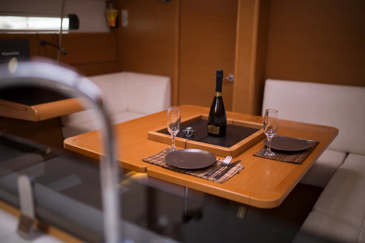 Salon of Leonidas, a Jeanneau Sun Odyssey 409 sailboat at Marina Delta Kallithea, Greece