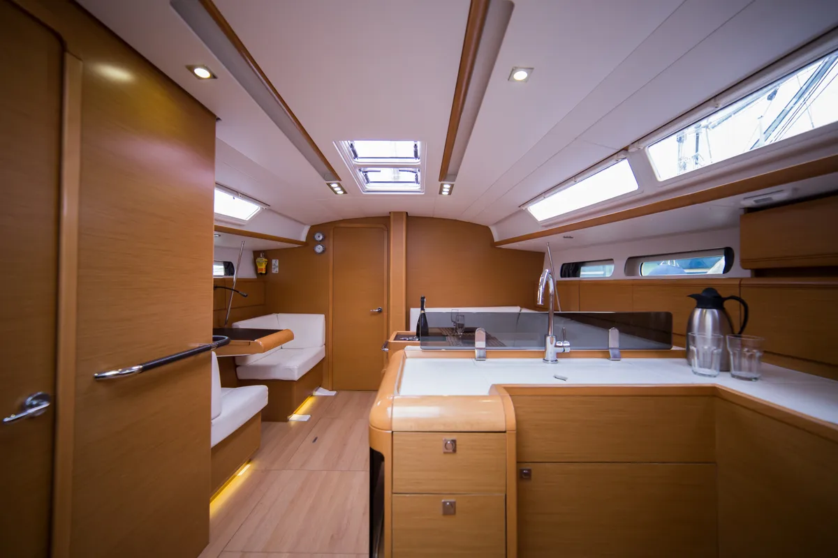 Galley of Leonidas, a Jeanneau Sun Odyssey 409 sailboat at Marina Delta Kallithea, Greece