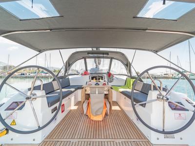 Cockpit of Ariadne, a Beneteau Oceanis 40.1 sailboat at Municipal Unit of Lefkada, Greece