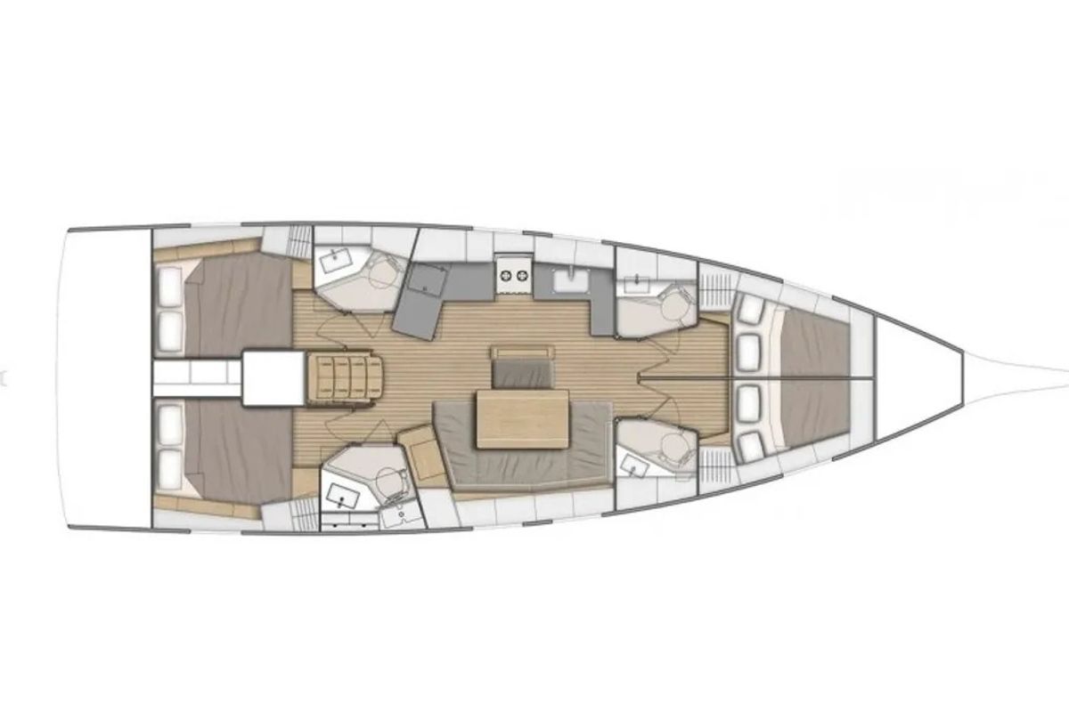 Floor plan of Filira, a Beneteau Oceanis 46.1 sailboat at Municipal Unit of Palairos, Greece