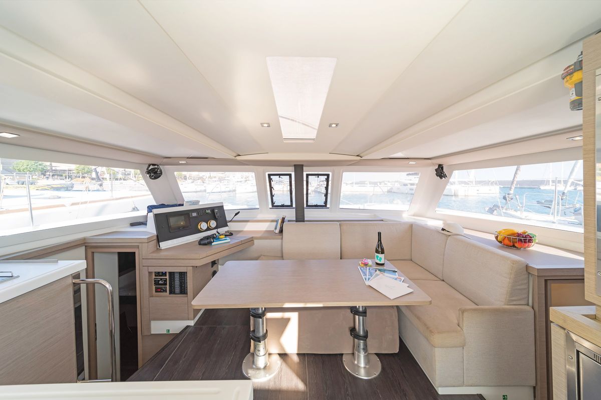 Salon of Fortuna, a Fountaine Pajot Lucia 40 catamaran at Municipal Unit of Rhodes, Greece