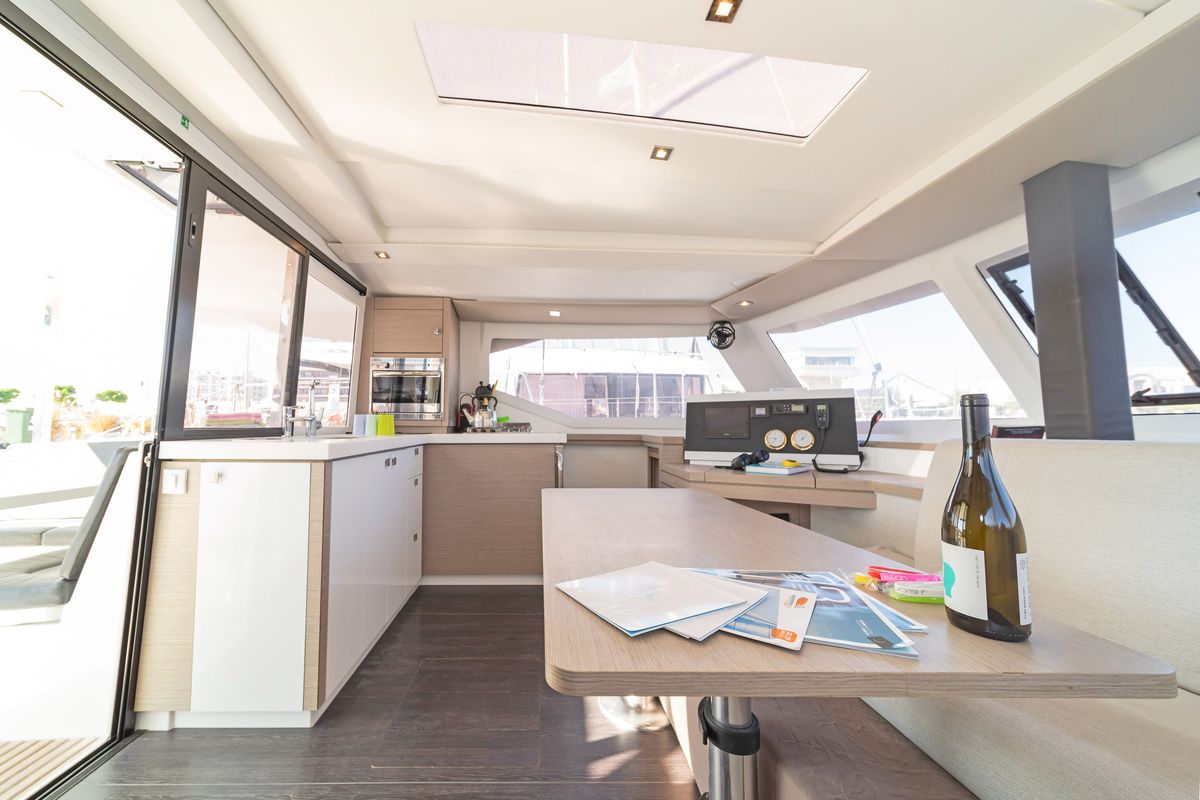 Salon of Fortuna, a Fountaine Pajot Lucia 40 catamaran at Municipal Unit of Rhodes, Greece