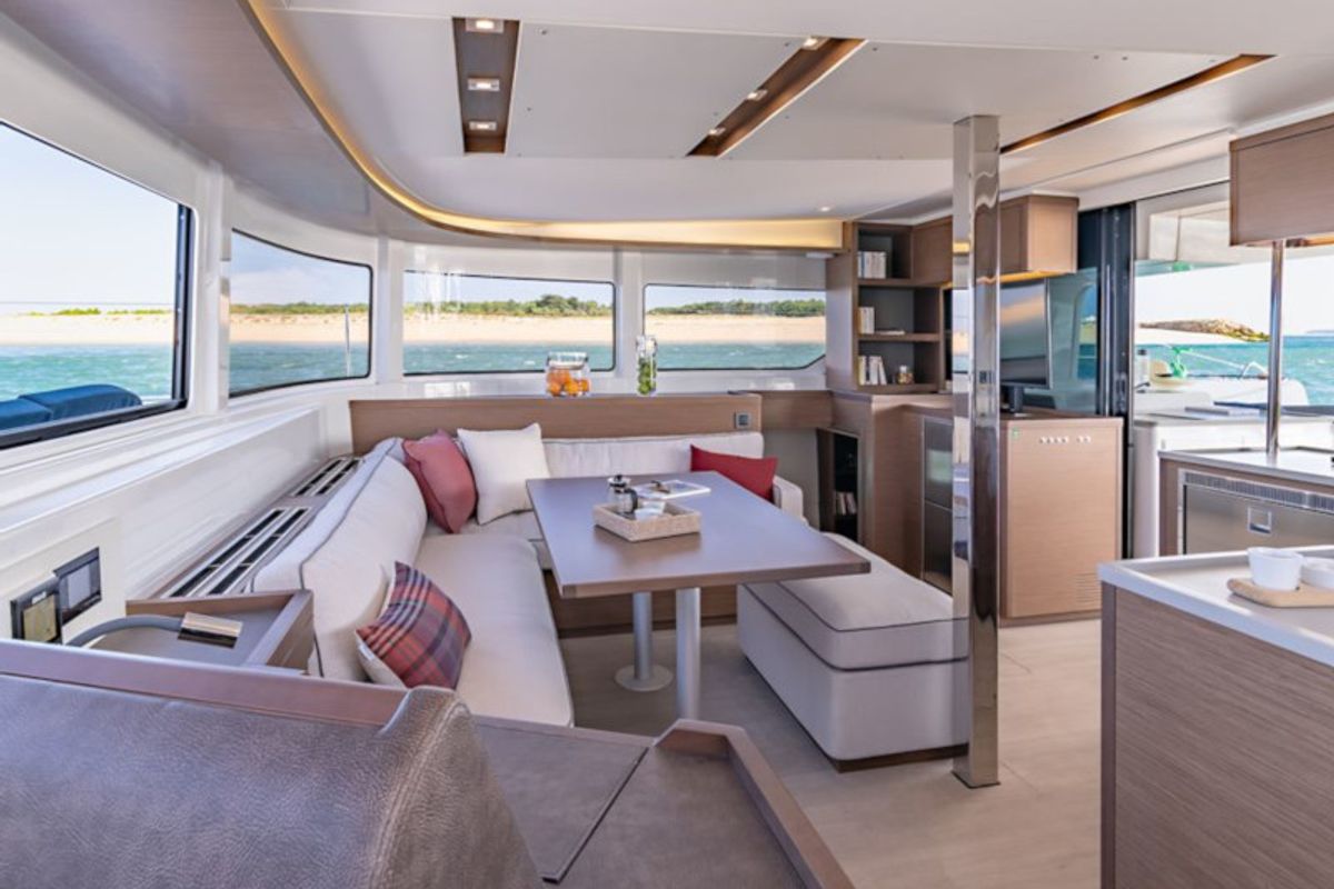Salon of Calipso, a Lagoon 46 catamaran at Lu Palau/Palau, Italy