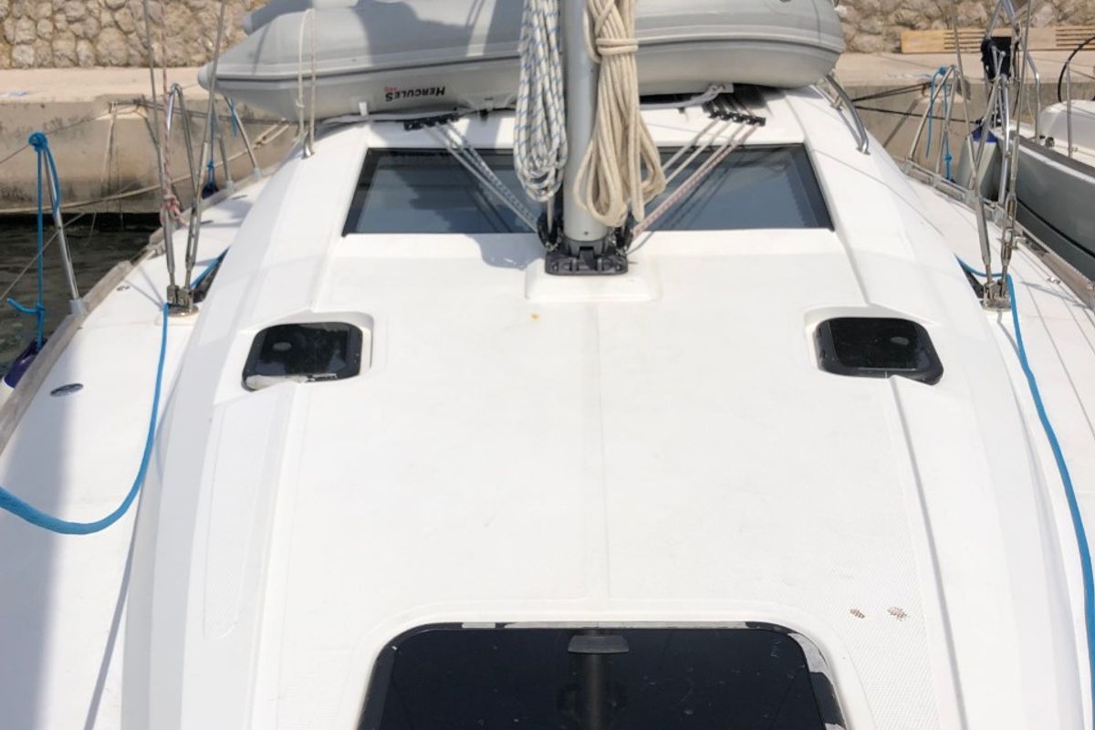Deck of Laali, a Elan Impression 40 sailboat at Grad Pula, Croatia