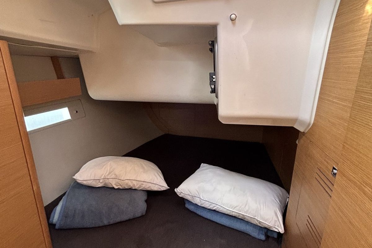 Cabin on Artemis, a Dufour 412 GL sailboat at Kontokali, Greece